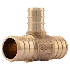 SharkBite UC412LFA10 3/4″ x 1/2″ Reducing Tee PEX Barb Fitting (10-Pack), brass