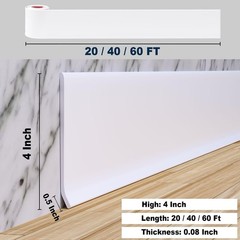 Duzzy Flexible Baseboard Molding Trim, 4 Inch(W) x 20 4 Inch x 20 Feet, White