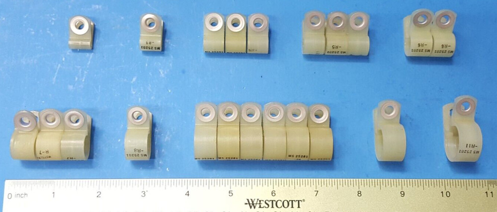 (22PCs) ASSORTED, MIL-SPEC CABLE CLAMP SCREW MOUNT, MS25281-R2,R3,R4,…,R10,R11