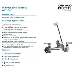 Chicago Faucets 897-RCF Service Sink Faucet Wall Mount Rough Chrome 2 Handle