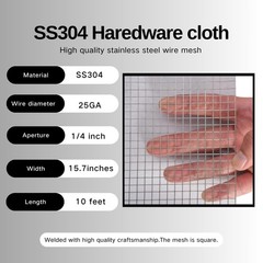 SS304 Stainless Steel 1/4 Hardware Cloth，Stainless Wire Mesh Metal