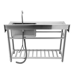 Stainless Steel Free Standing Commercial Restaurant Sink with Drain Pipe& Faucet