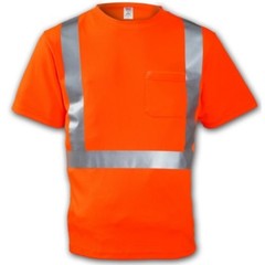 TINGLEY Rubber S75029 Class 2 T-Shirt with Pocket, Large, Orange