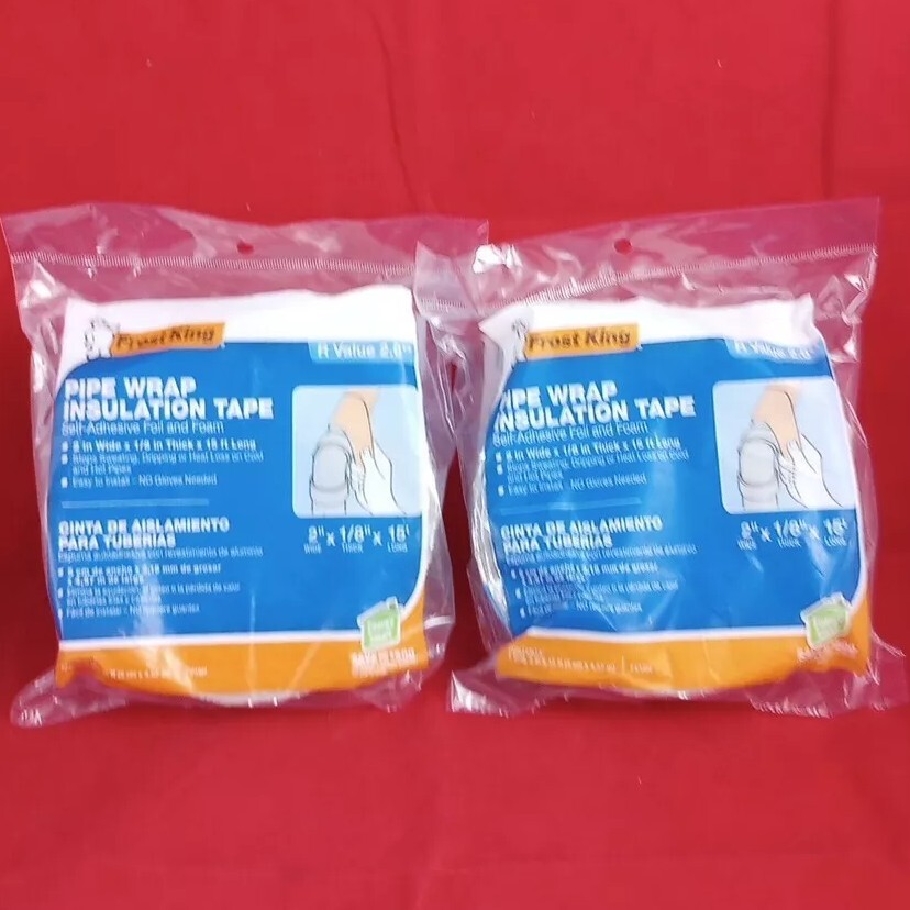 2 Packs Of New Frost King Pipe Wrap Insulation Tape 2″ x 1/8″ x 15′ R Value 2.0