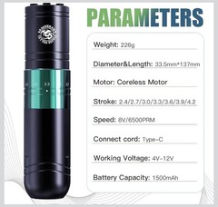Dragonhawk A2 Wireless Tattoo Pen Kit with 2 Batteries Adjustable Stroke 2.4-4.2