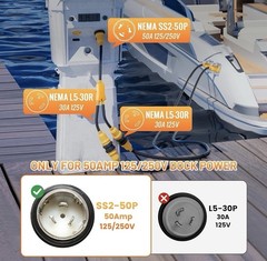 50A to Dual 30A Marine Shore Power Adapter, NEMA SS2-50P Male to 2X L5-30R Fe…
