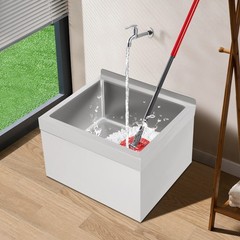 Commercial Mop Sink Stainless Steel Sink Wall-mounted Rectangular Sink w/ Drain