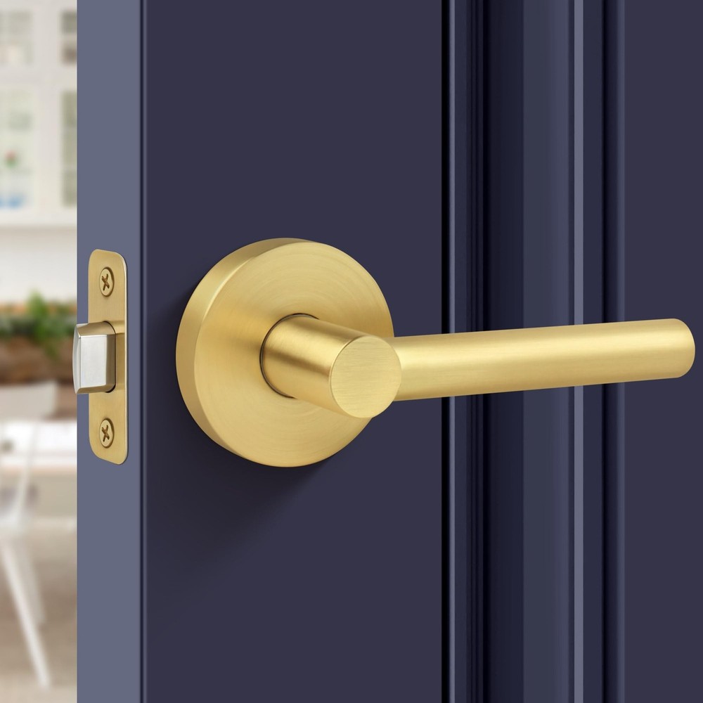 Brushed Gold Keyless Passage Door Lever, Heavy Duty Gold Interior Door Handle…