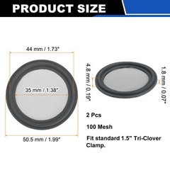 2Pcs 1.5” FKM Sanitary Gasket, 100 Mesh Sanitary Filter Gasket, Grey