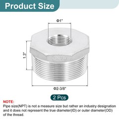 2Pcs 2″ Male to 3/4″ Female NPT 304 Stainless Steel Reducer Hex Bushing