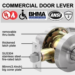 Heavy Duty Commercial Door Handle Lock Satin Chrome ADA Fire Rated Grade 2