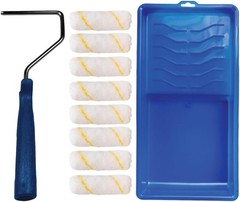 Pro Grade – Paint Roller Tool Kit – 10 Piece Painting Set – Mini Plastic Blue
