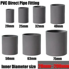 PVC Direct Pipe Fitting Straight Joint Water Pipe Socket Coupling 20~200mm Grey