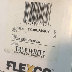 Flexco FLEXTRIM Vinyl Wall Base Trim 4 in x 20 ft True White Model FC40C54S046
