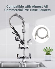 Commercial Prinse-Faucet with Pull Down Sprayer, Wall Mount 8″ Center, Brass