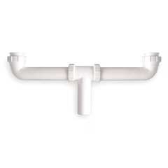 1-1/2 Dia, Polypropylene, White/Plastic, Kitchen, Center Outlet Waste Tee, 1Pny4