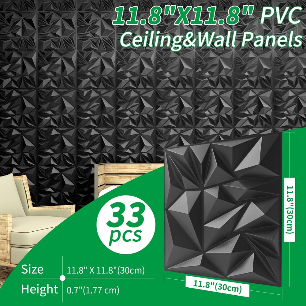 Art3d 33pcs PVC 3D Wall Panels Ceiling Tiles, 11.8″x11.8″ Each Piece