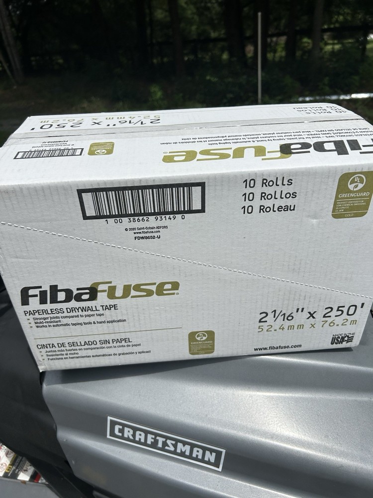 Case of 10 Rolls FibaFuse 2-1/16″ x 250′ White Paperless Drywall Joint Tape -NEW