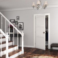 Prehung 3 Flat Panel Equal Primed Mission Stile/Rail Solid Core Doors 8ft Height