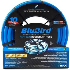 Blubird Industries B3178856 Rubber Air Hose Assembly – 0.25 in. x 25 ft. – Blue