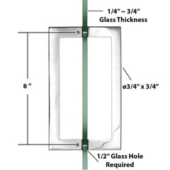Stainless Steel 8-inch Back to Back Shower Glass Door Square Pull Handle, Mir…
