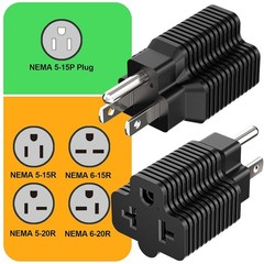 5-15P to 5-15R, 5-20R, 6-15R, 6-20R Adapter, Plugrand 15 Amp Household AC Plu…