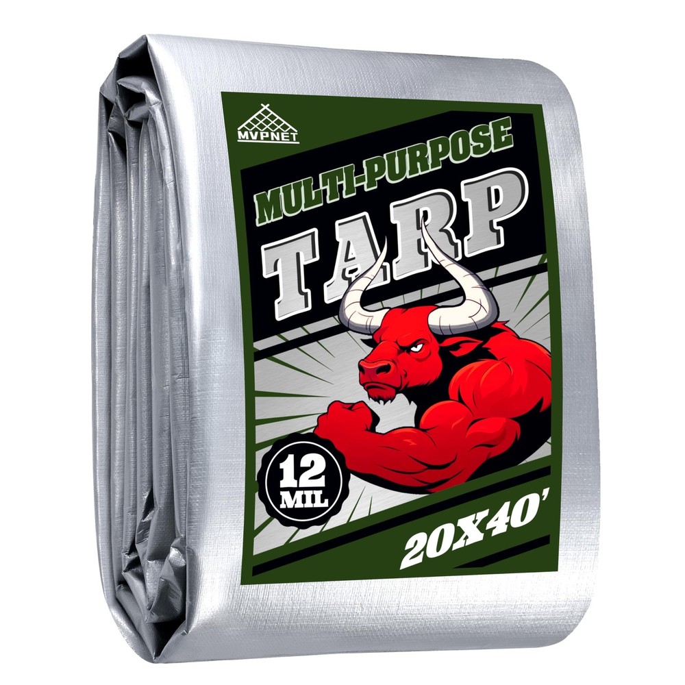 12mil Heavy Duty Waterproof Tarp 20x40FT, Extra Thick Polyethylene Cover in G…