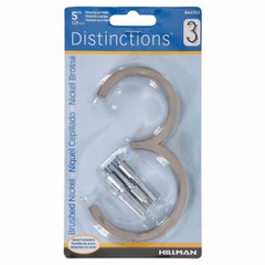 Hillman 844703 Number Distinctions 5″ Silver Steel Screw-On 3 Brushed Nickel