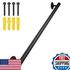 Purife Black Metal Grab Bars – 35 Inch Wall Mounted Safety Staircase Handrail –