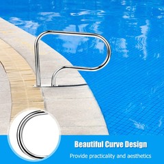 Swimming Pool Hand Rail Stainless Steel Ladder Handrail Stair Rail w/ Base Plate