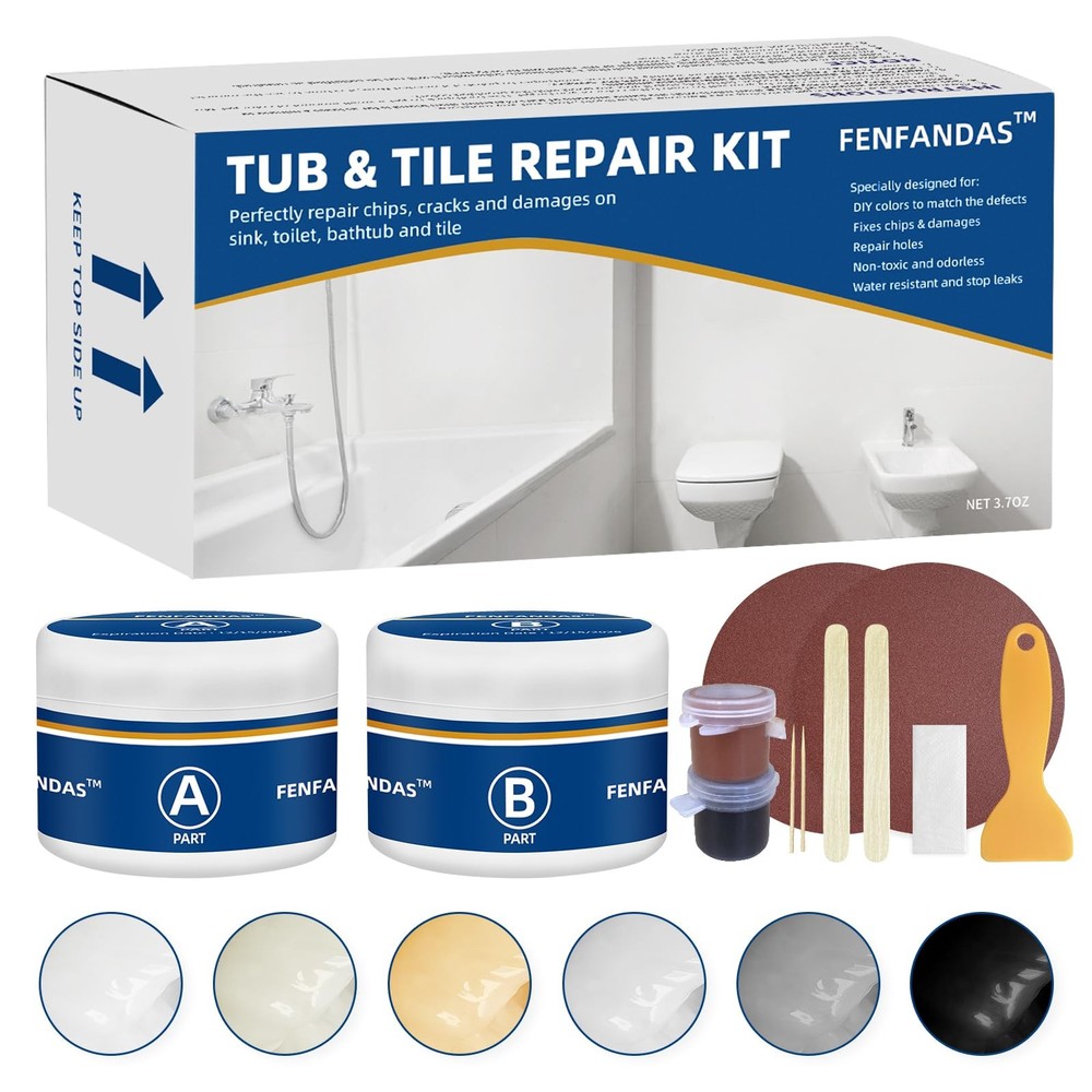 Tub and Fiberglass Shower Repair Kit White, 3.7oz Porcelain Tile Repair Kit, …