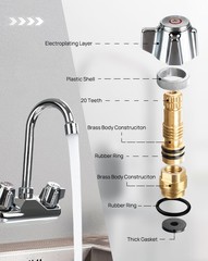 2-Pack Commercial Faucet Knob Handle & Valve Stem Replacement Kit – Brass Parts