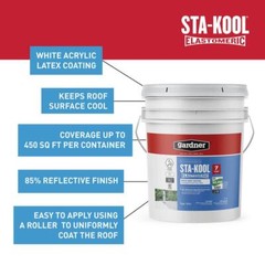Gardner Sta-Kool 5 Gal Elastomeric White Reflective Roof Coating UV Heat Sealant