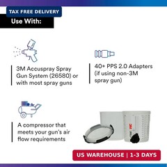 3M 26000 PPS 2.0 Spray Gun Cup, Lids and Liners Kit, Standard, 200-Micron Filter