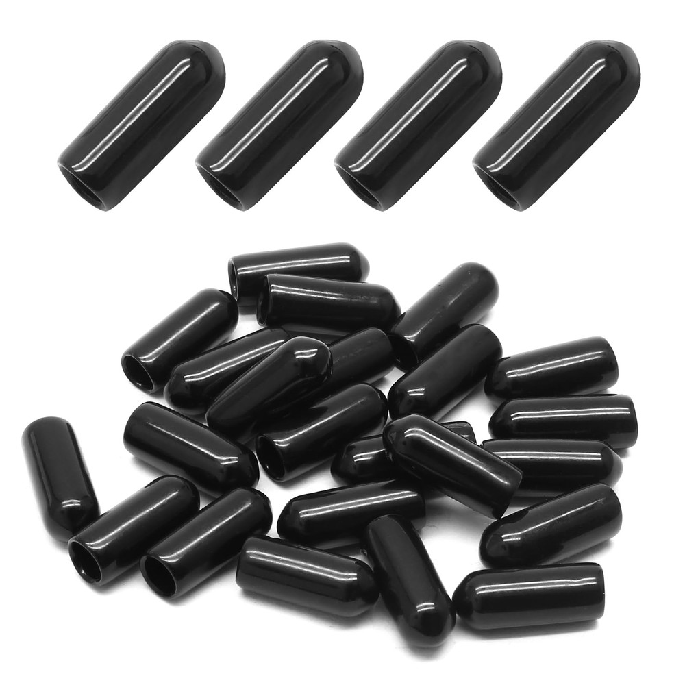 Bonsicoky 24 Pcs Round Rubber End Caps, 1/5″ (5mm) ID, Black | Vinyl Flexible…