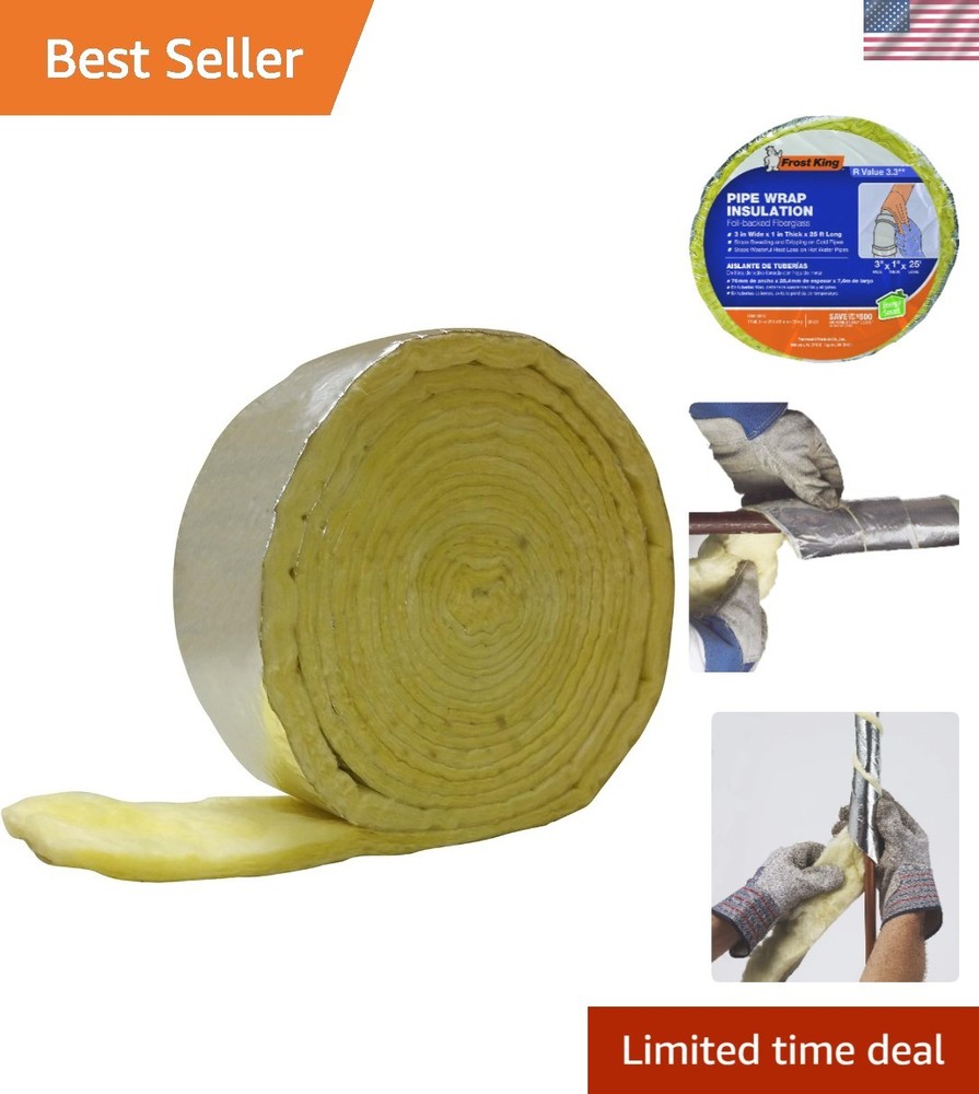 25ft Foil Backed Fiberglass Pipe Wrap, 1″ Thick – Ideal for Preventing Heat Loss