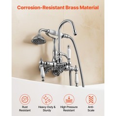 Wall – Mounted Clawfoot Tub Faucet with Handheld Shower, Polished Chrome, 59
