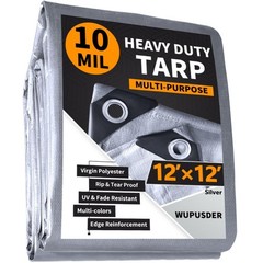 12’x12′ Heavy Duty Tarp, 10Mil Silver Waterproof Tarps with Grommets, UV Resi…