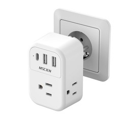 Mscien European Travel Plug Adapter, Power Adapter for Germany/France, White