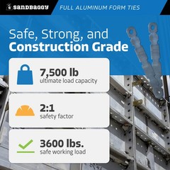 16 Inch Full Aluminum Form Ties – Round End (16″ Concrete Walls) – Sandbaggy