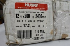 Lot of 2 Husky Plastic Sheeting 1.5 MIL 12 ft x 200 ft Rolls Clear Poly Film