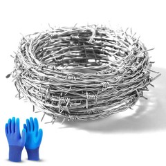 25 FT Roll of Real Barbed Wire Fence | 4 Point | 16 Gauge 25 FT, Silver