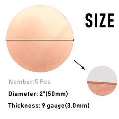 5 Pcs Pure Copper Round Plate, 9 Gauge 0.12″ Thickness x 2″ Diameter, Copper …