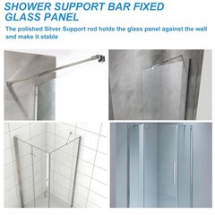 Stainless Steel Frameless Shower Door Fixed Panel Wall to Glass Silver