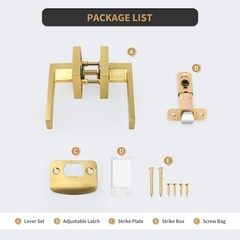 Passage Door Handle, Brushed Gold Door Handles, Heavy Duty Passage Function D…