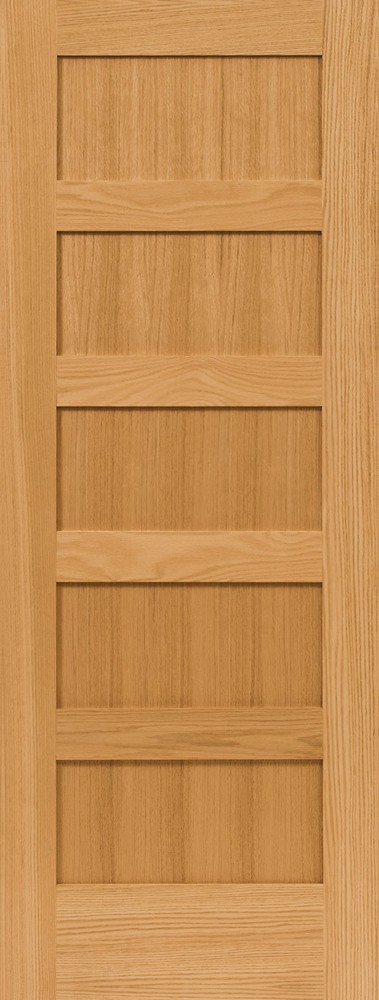 Exterior Red Oak 5 Panel Equal Horizontal Mission/Shaker Flat Panel Wood Doors