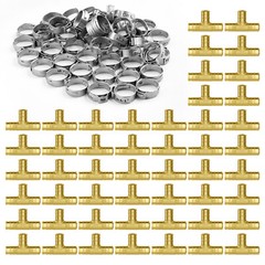 50 PCS 1/2″ X 1/2″ X 1/2″ PEX Pipe Fittings Crimp Brass Tee Fittings w/ Clamps