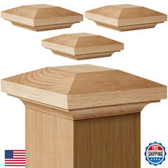 Sasylvia 4 Pcs Wood Newel Post Flat Peak Red Oak Newel Post Cap Mounting Kit for