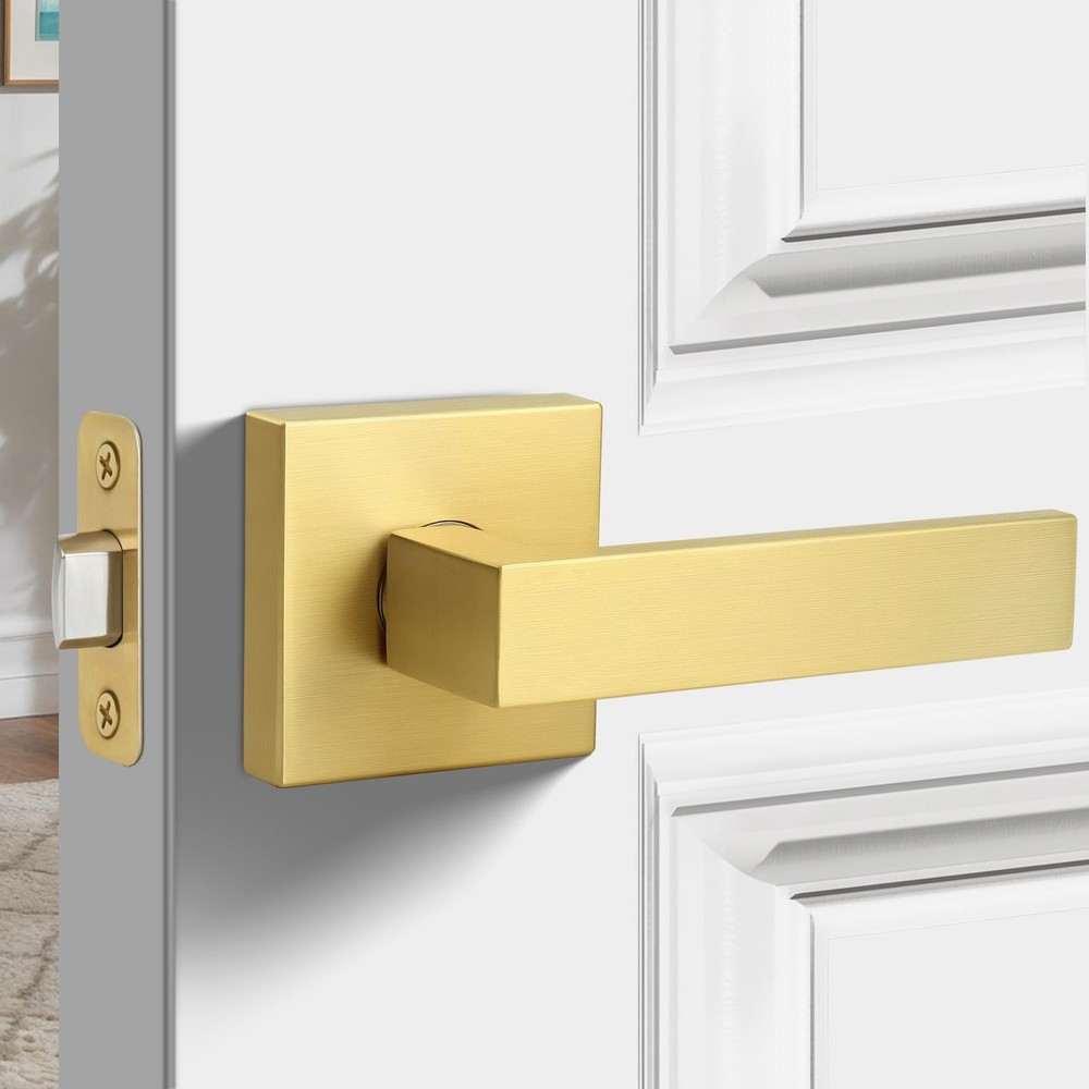 Passage Door Handle, Brushed Gold Door Handles, Heavy Duty Passage Function D…