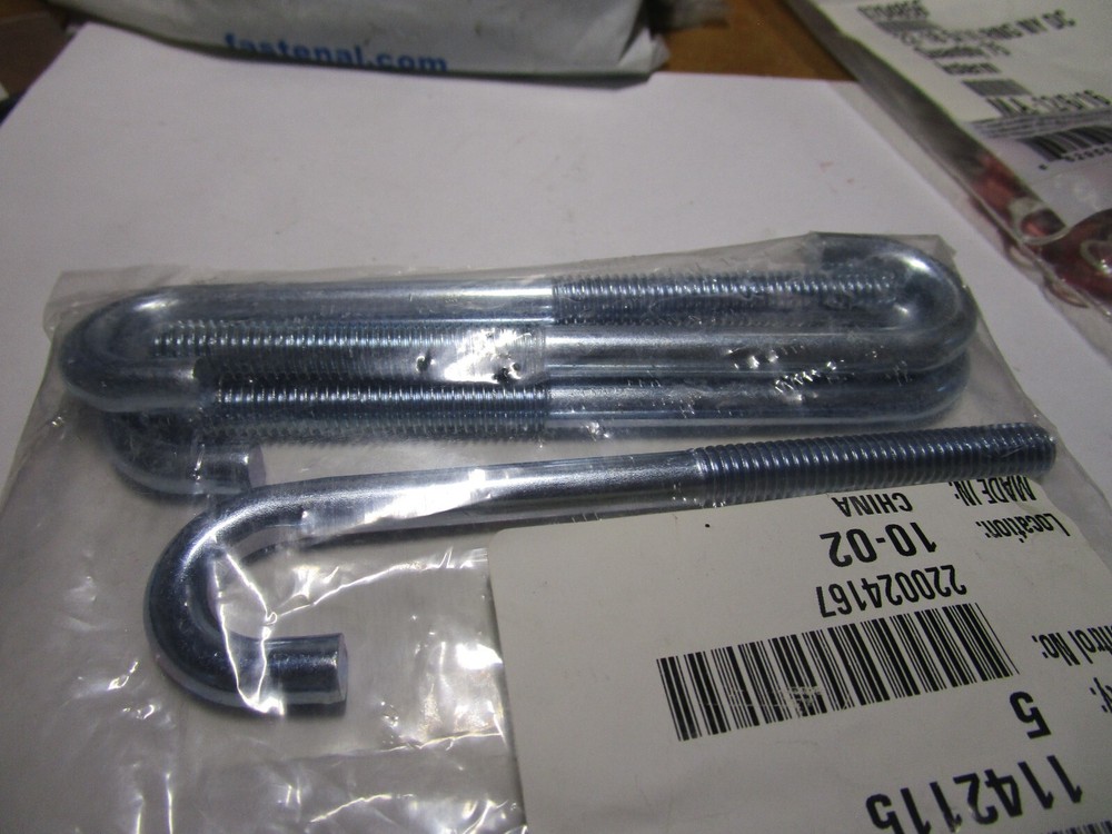 3/8″-16 x 2-1/4″ Thread Length x 5″ OAL Zinc Finish Steel J-Bolt QTY 5
